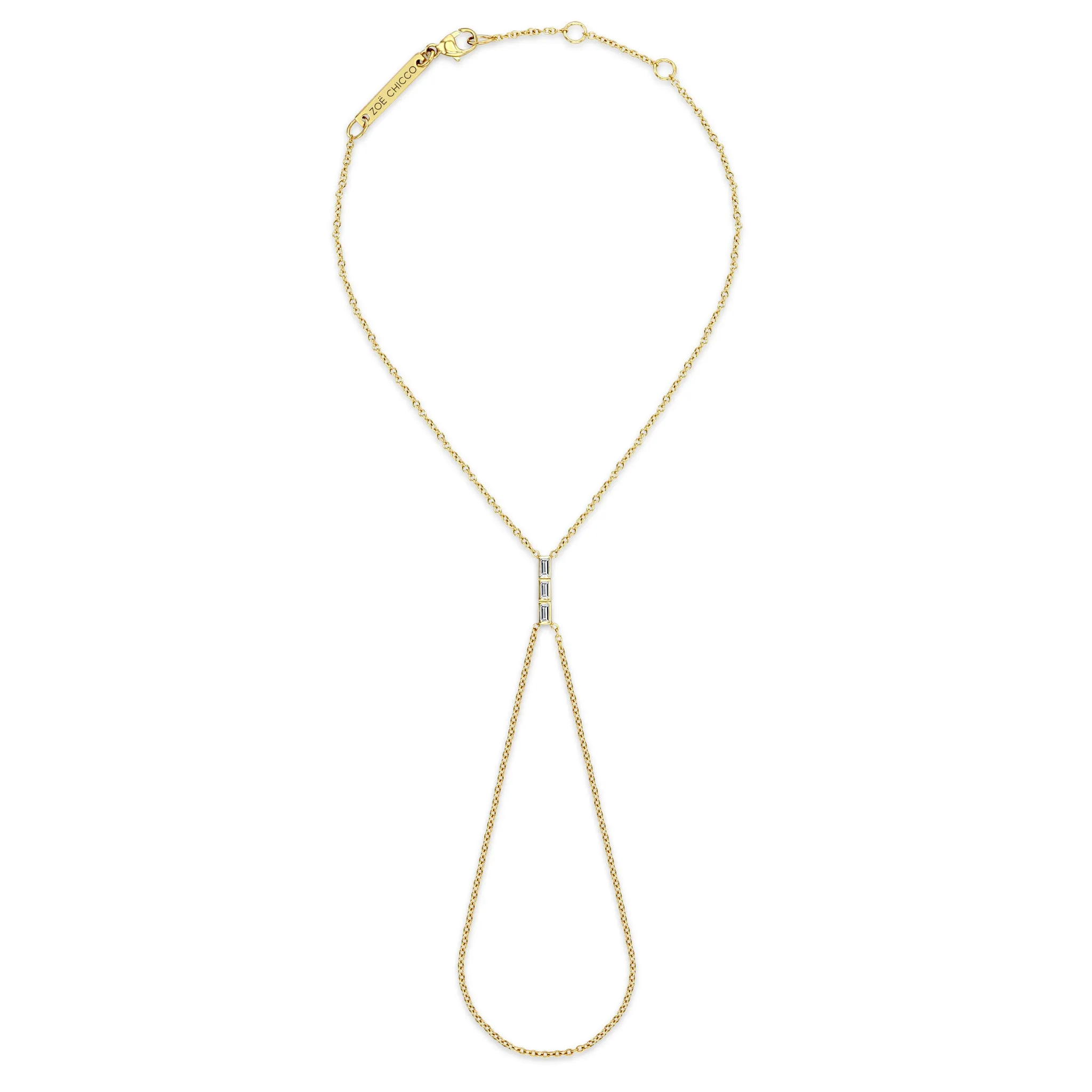 14k Channel Set Baguette Diamond Bar Hand Chain sold by Zoe Chicco