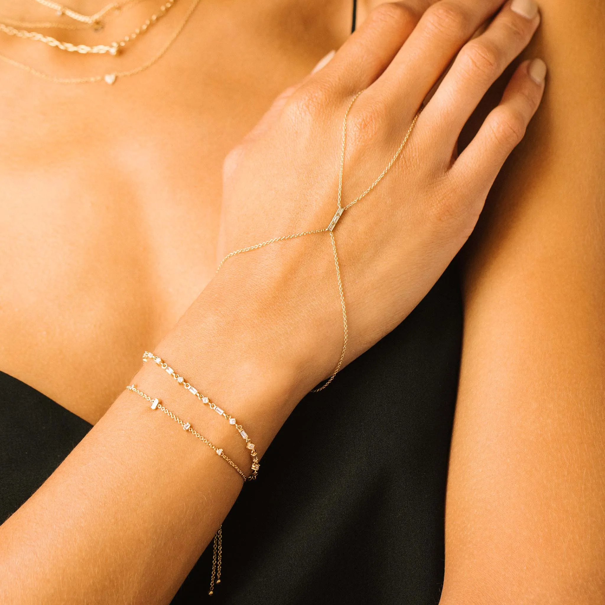 14k Channel Set Baguette Diamond Bar Hand Chain sold by Zoe Chicco product image thumbnail 2