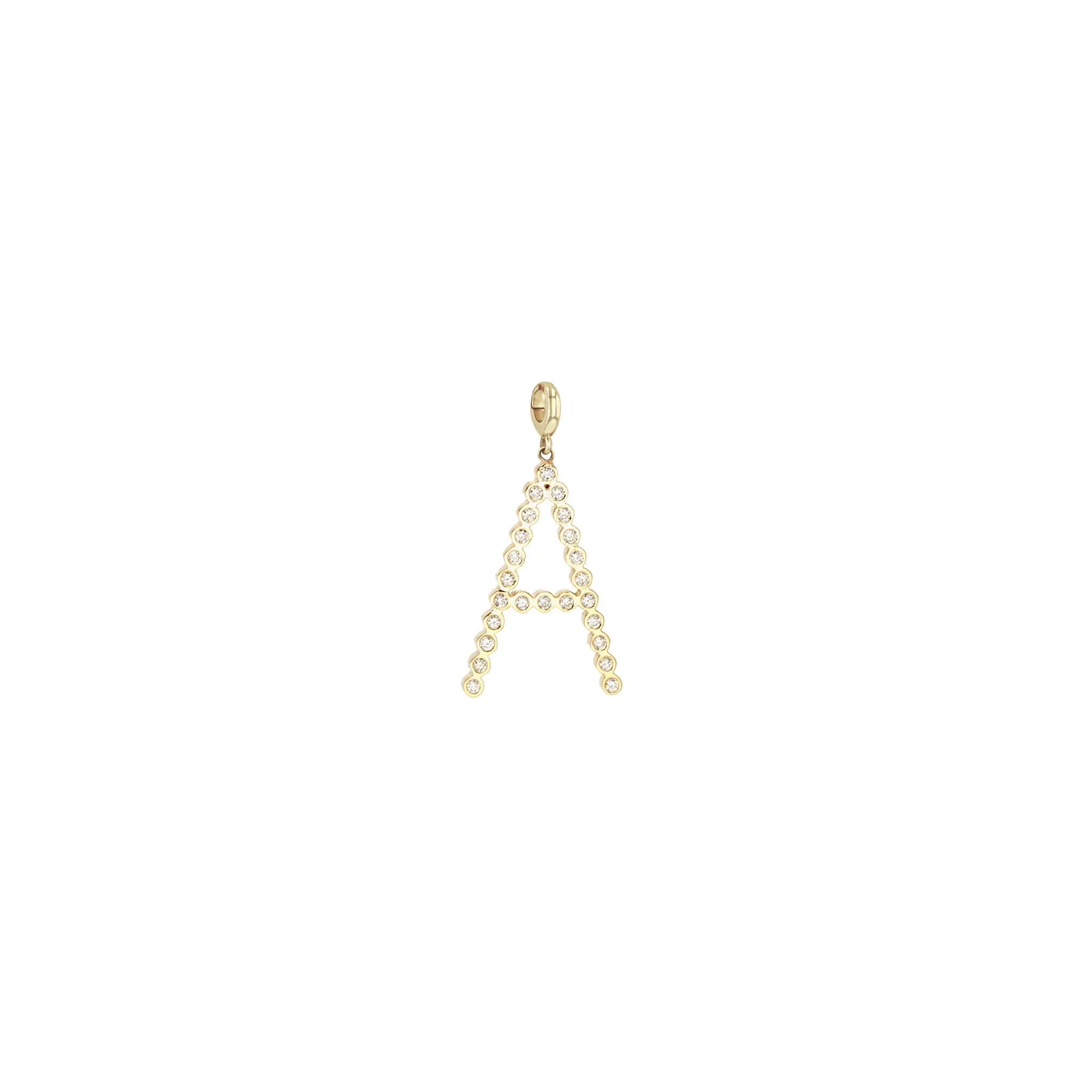 14k Single Diamond Bezel Letter Clip On Charm Pendant sold by Zoe Chicco