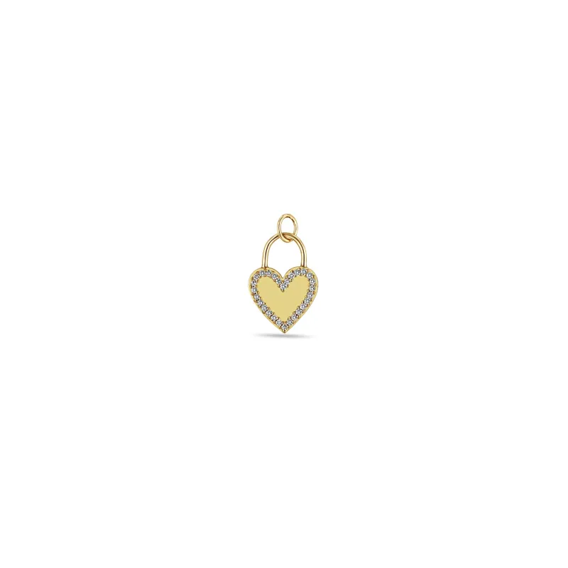 14k Single Heart Padlock with Pavé Diamond Border Charm Pendant sold by Zoe Chicco