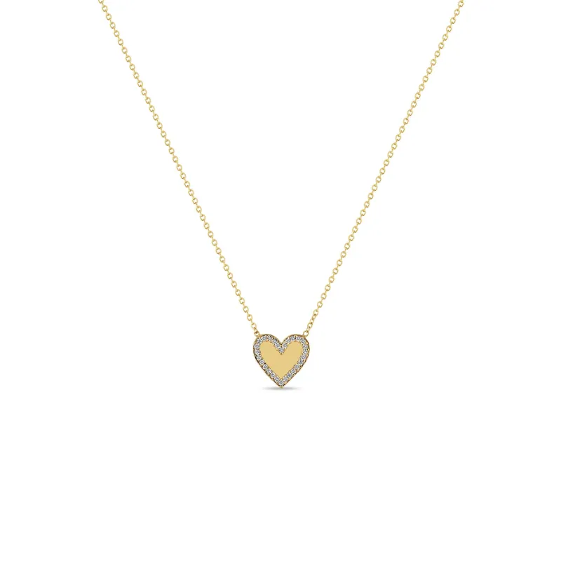 14k Gold Heart with Pavé Diamond Border Necklace sold by Zoe Chicco