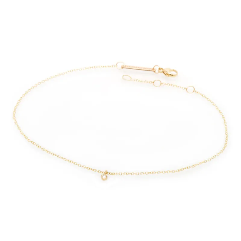 14k Single Diamond Bezel Charm Chain Anklet sold by Zoe Chicco