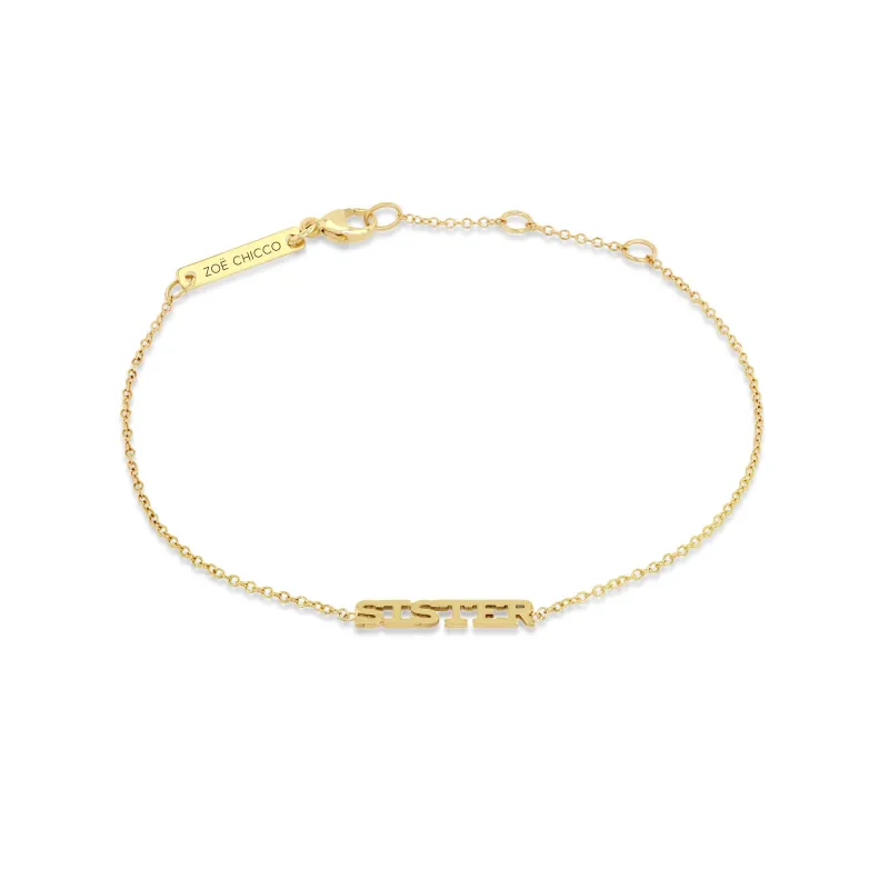 14k Itty Bitty SISTER Bracelet sold by Zoe Chicco