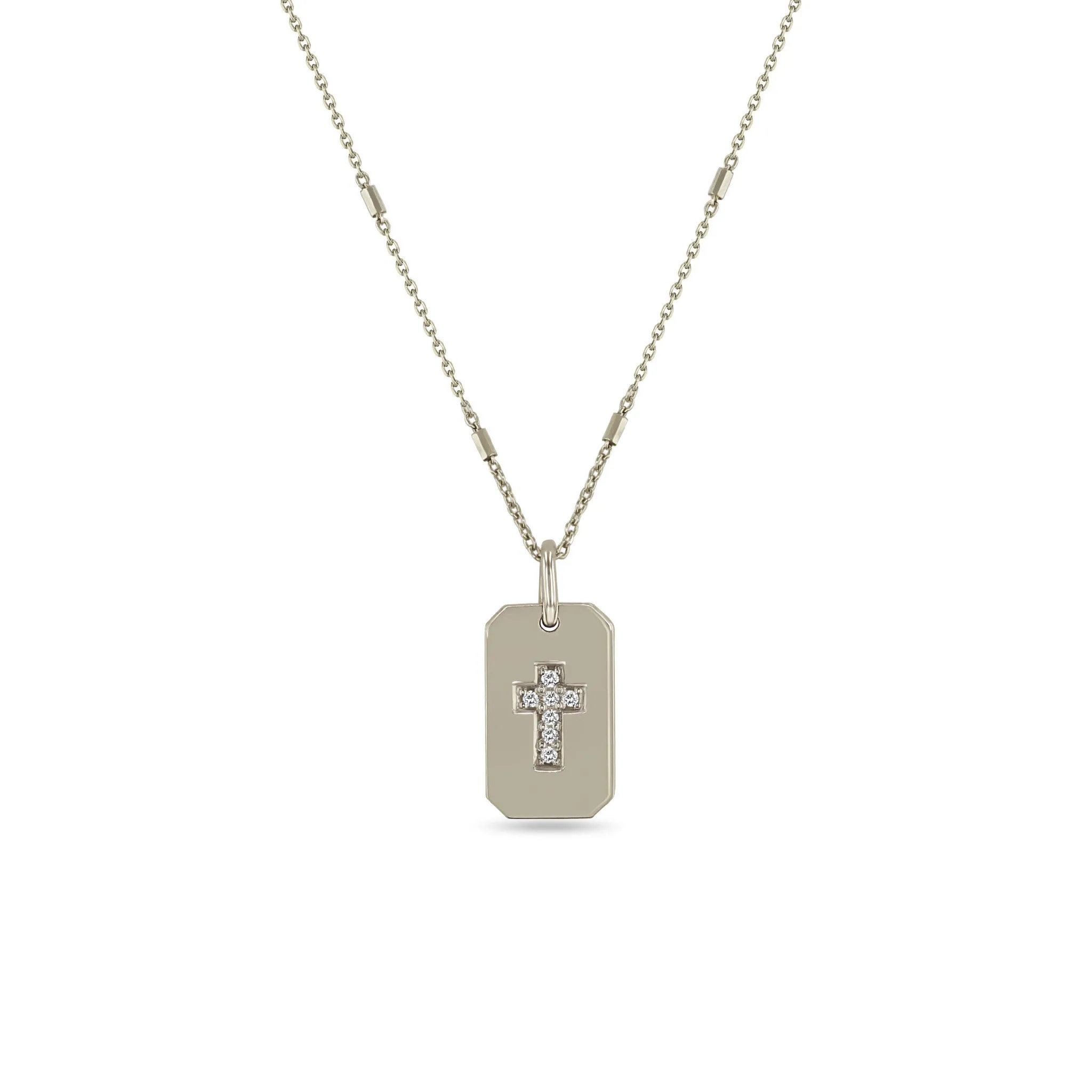 14k Pavé Diamond Cross Small Square Edge Dog Tag Necklace sold by Zoe Chicco product image thumbnail 2