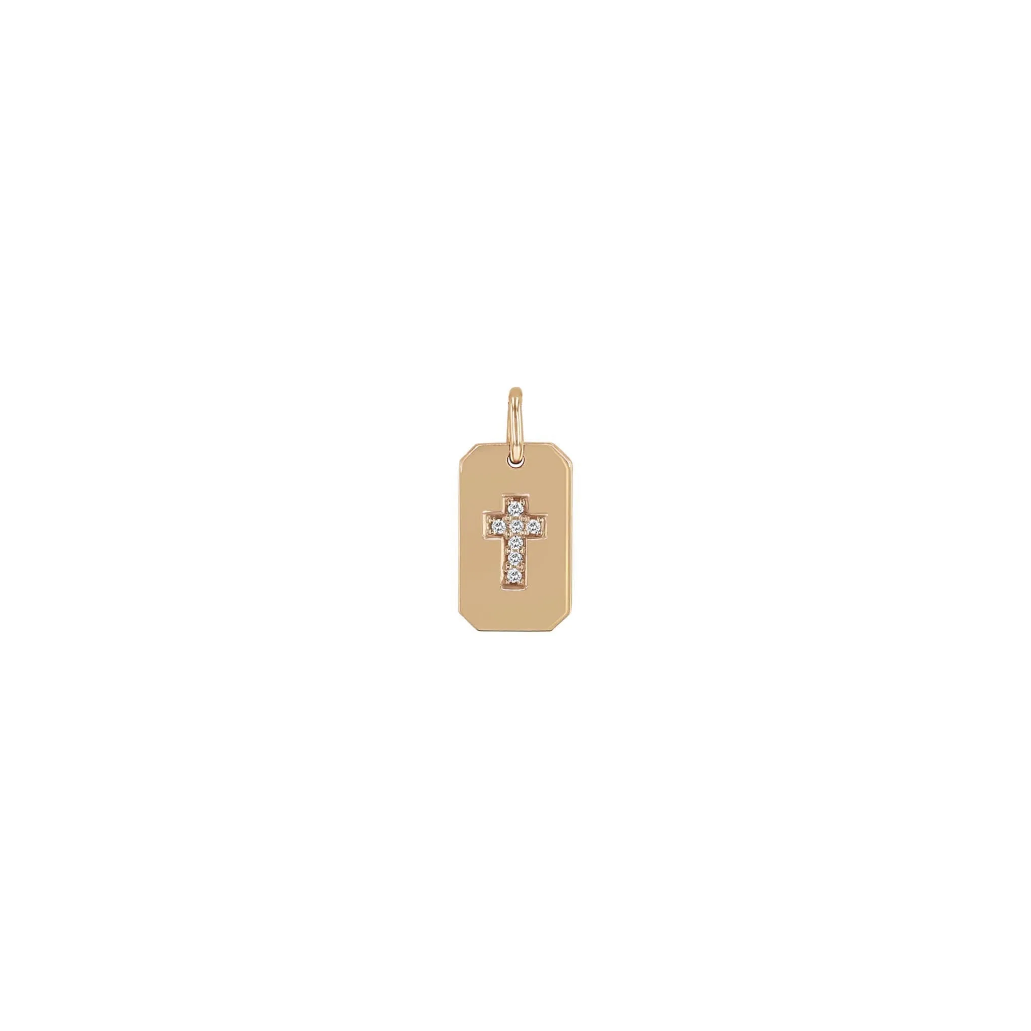 14k Single Pavé Diamond Cross Square Edge Dog Tag Charm sold by Zoe Chicco product image thumbnail 2