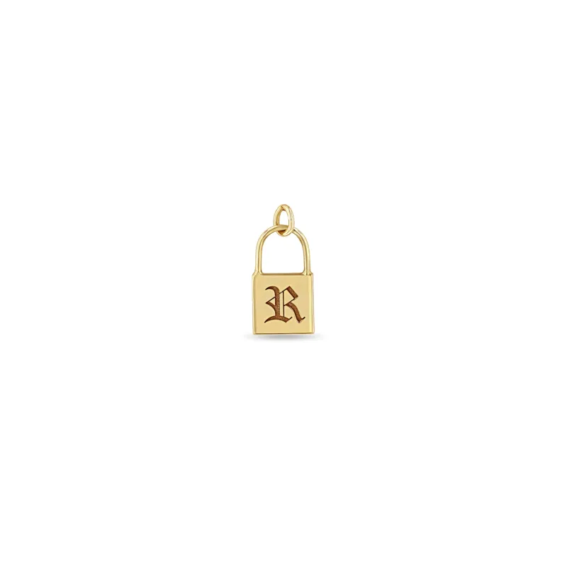 14k Single Old English Initial Letter Small Padlock Charm sold by Zoe Chicco