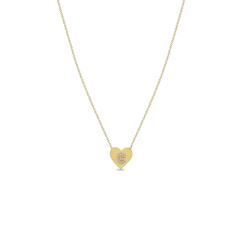 14k Pavé Diamond Initial Letter Small Heart Necklace sold by Zoe Chicco