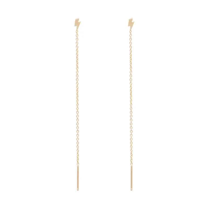 14k Itty Bitty Lightning Bolt Threader Earrings sold by Zoe Chicco