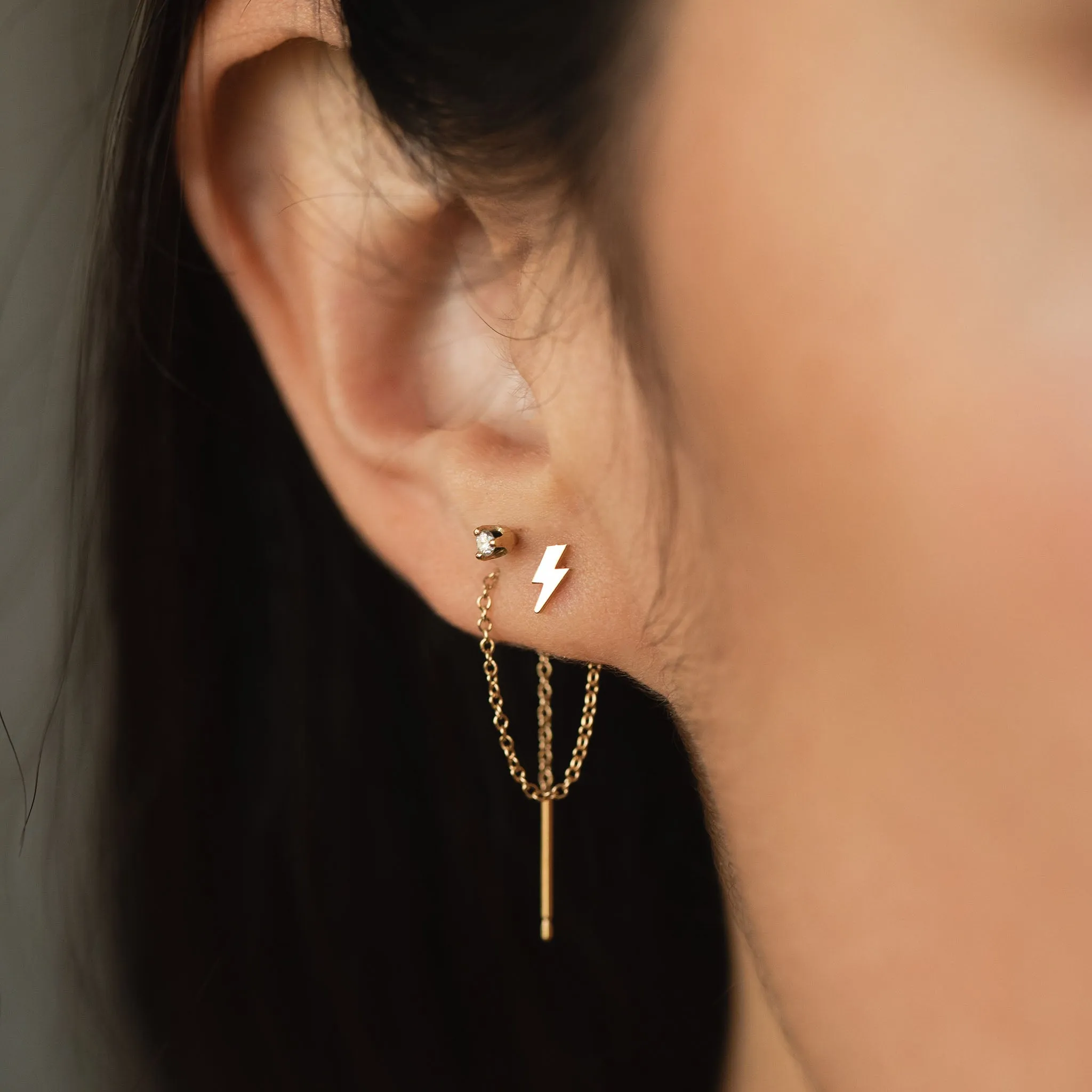 14k Itty Bitty Lightning Bolt Threader Earrings sold by Zoe Chicco product image thumbnail 2