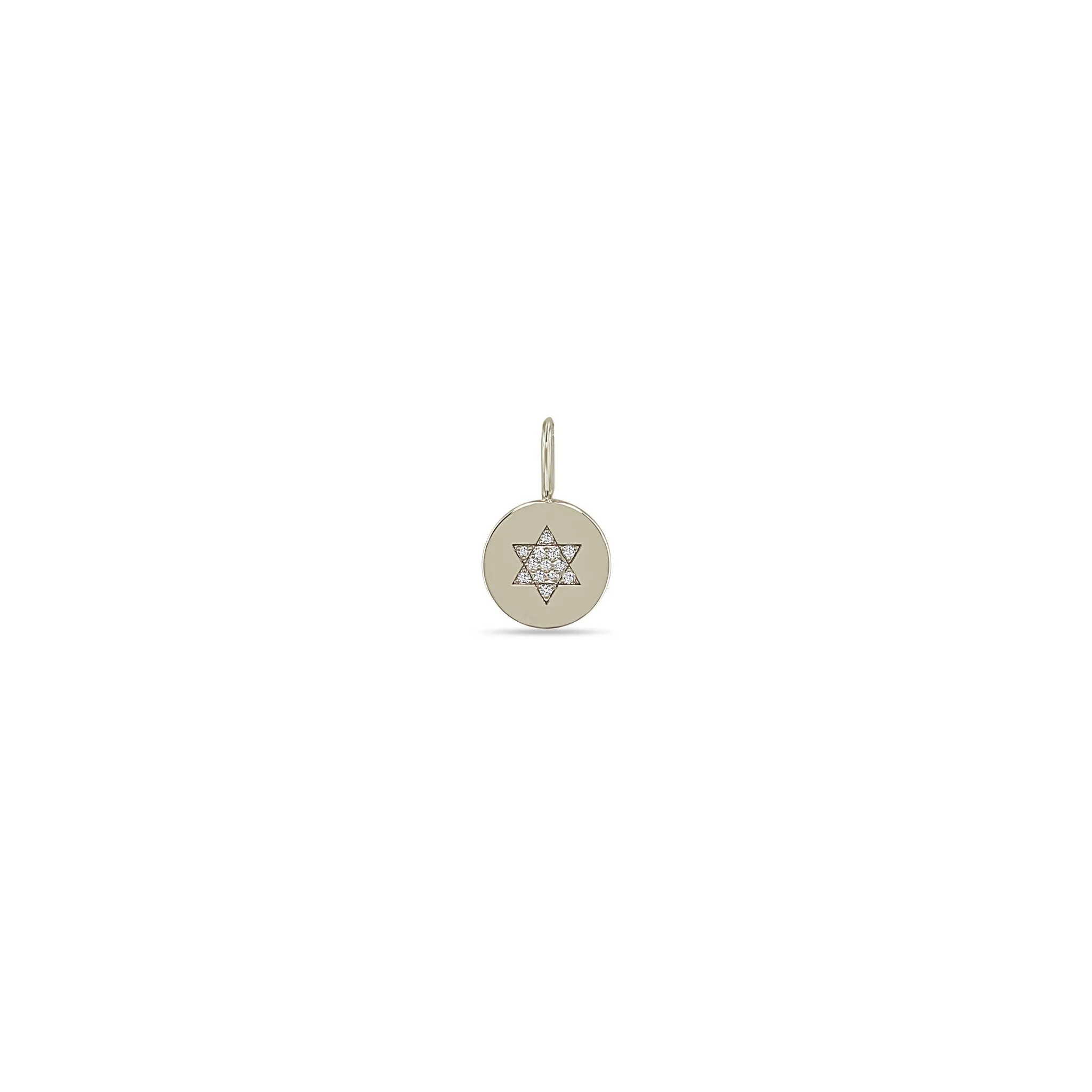 14k Single Pavé Diamond Star of David Disc Charm Pendant sold by Zoe Chicco product image thumbnail 3