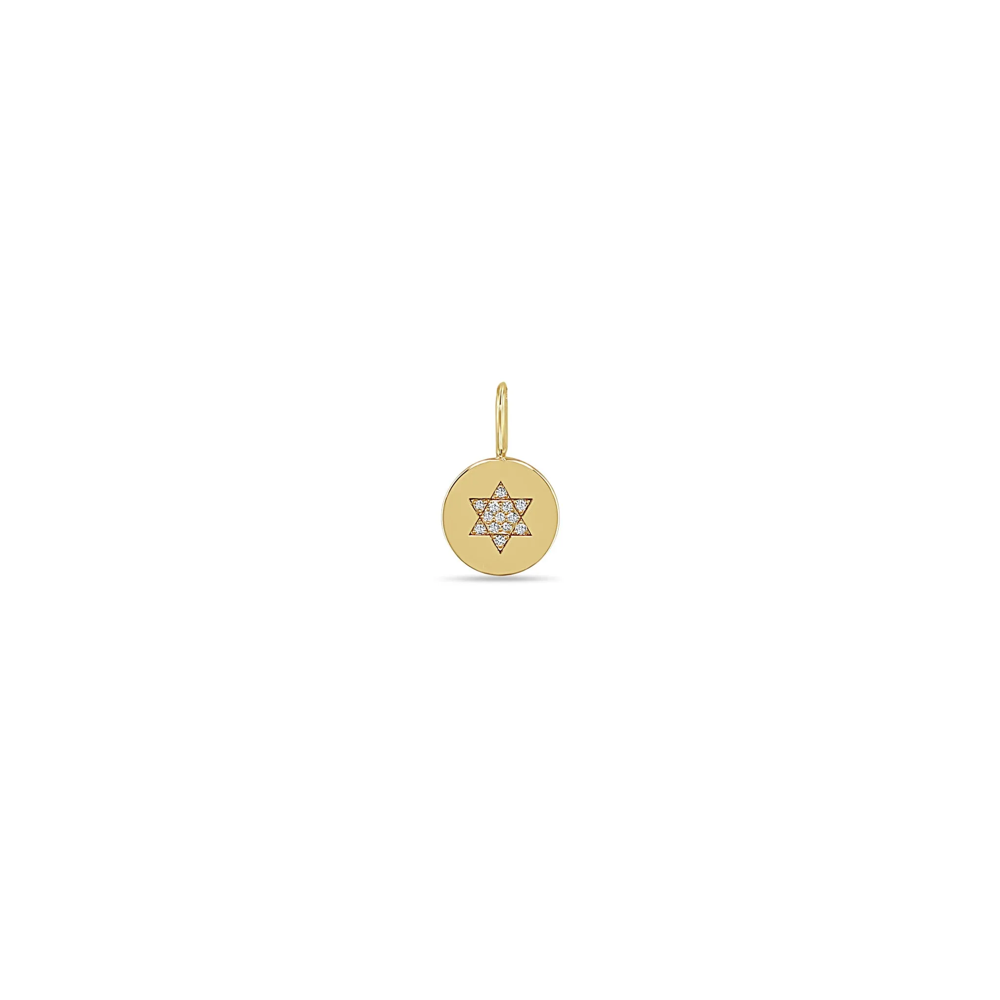 14k Single Pavé Diamond Star of David Disc Charm Pendant sold by Zoe Chicco