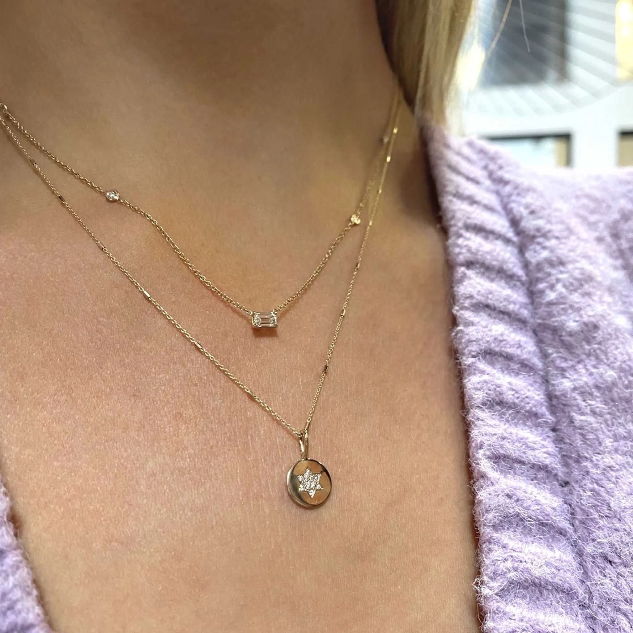 14k Pavé Diamond Star of David Disc Pendant Necklace sold by Zoe Chicco product image thumbnail 2