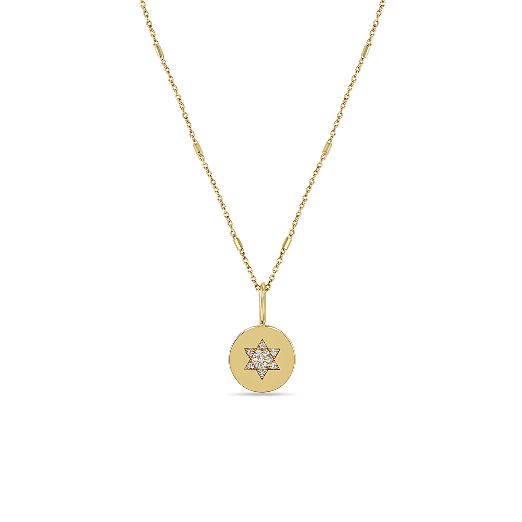 14k Pavé Diamond Star of David Disc Pendant Necklace sold by Zoe Chicco