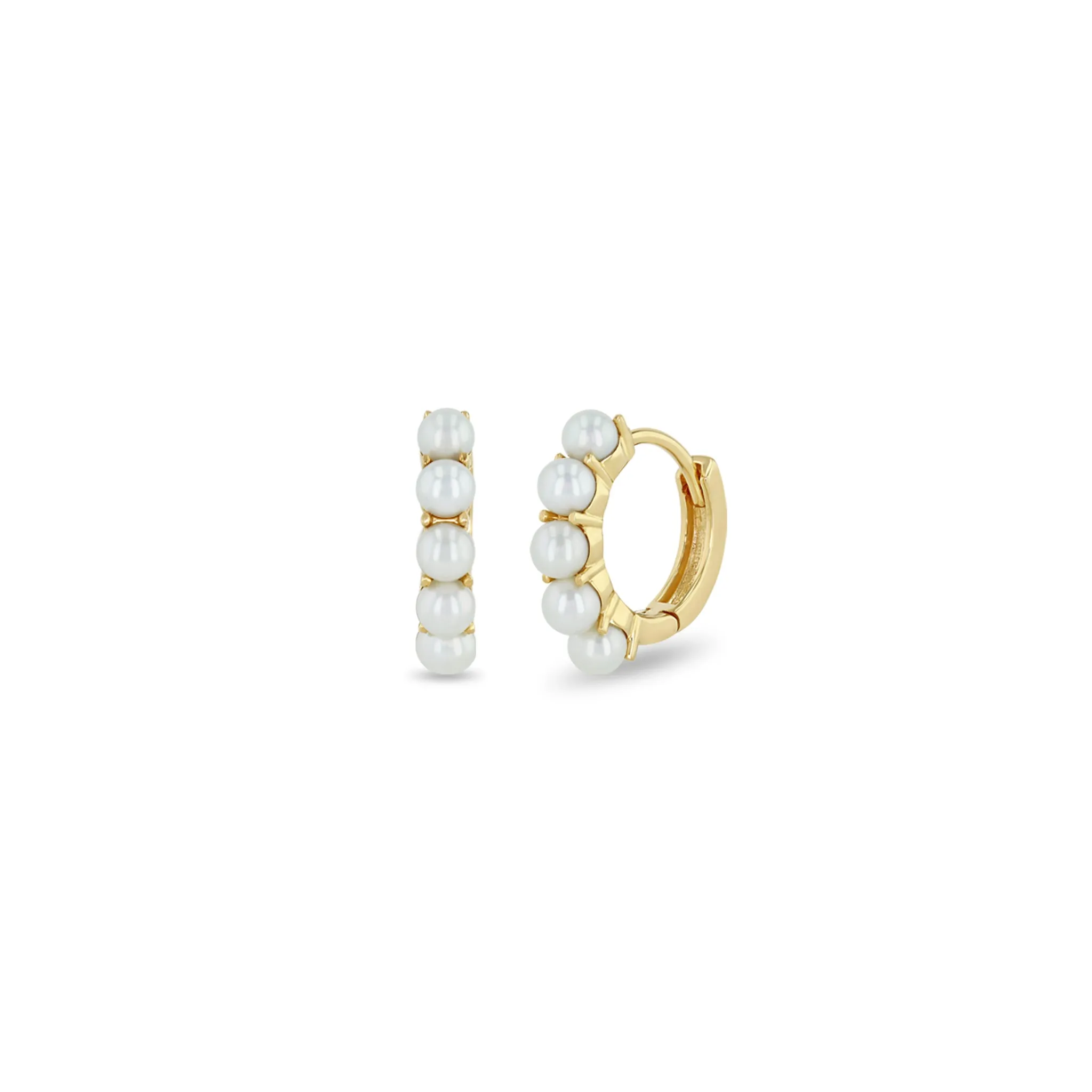 14k Pearl Small Hinge Huggie Hoops sold by Zoe Chicco