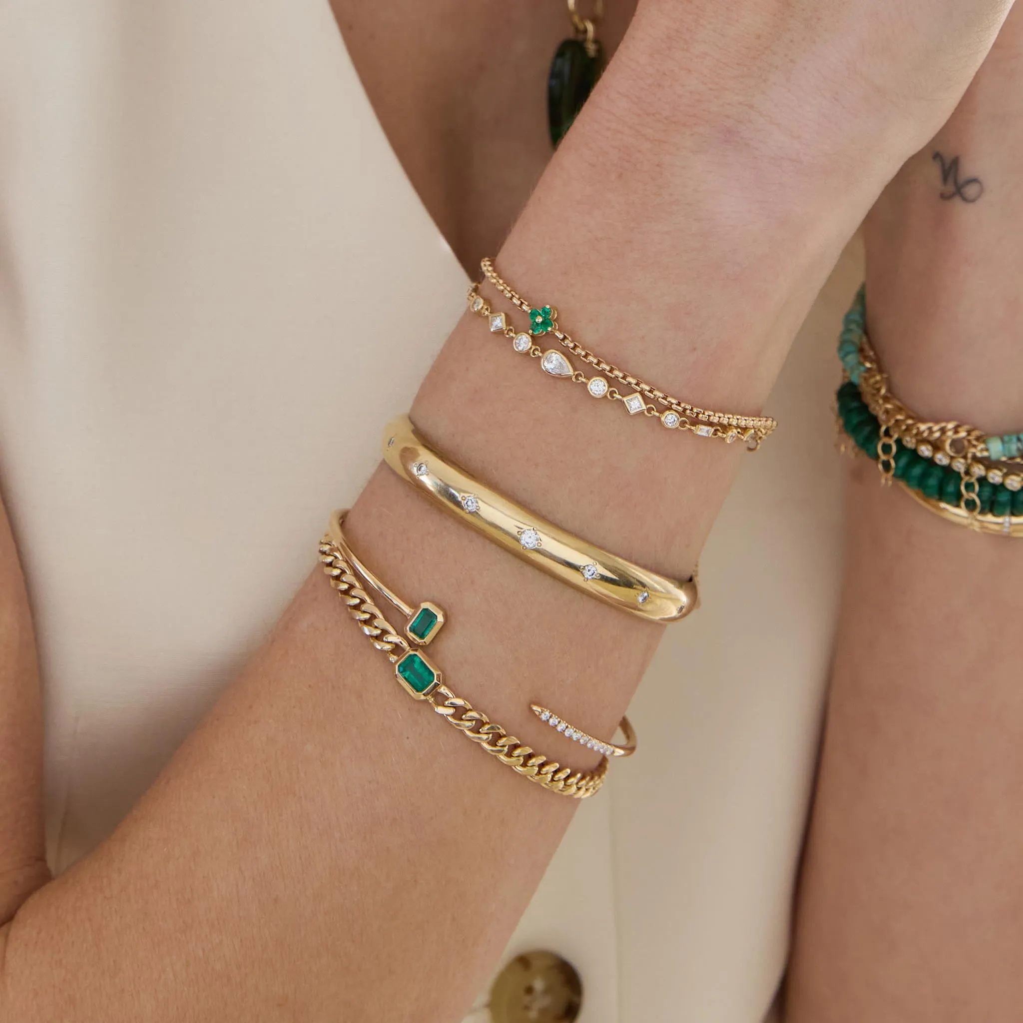 14k Emerald Cut Emerald & Pavé Diamond Cuff sold by Zoe Chicco product image thumbnail 2