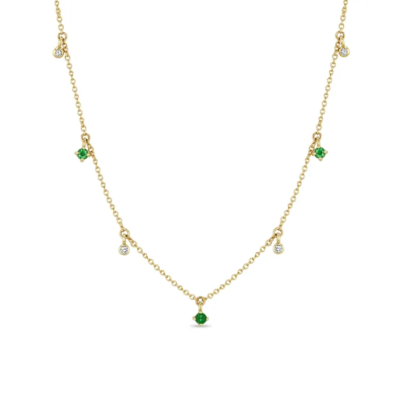 14k Dangling Mixed Round Emeralds & Diamonds Necklace sold by Zoe Chicco