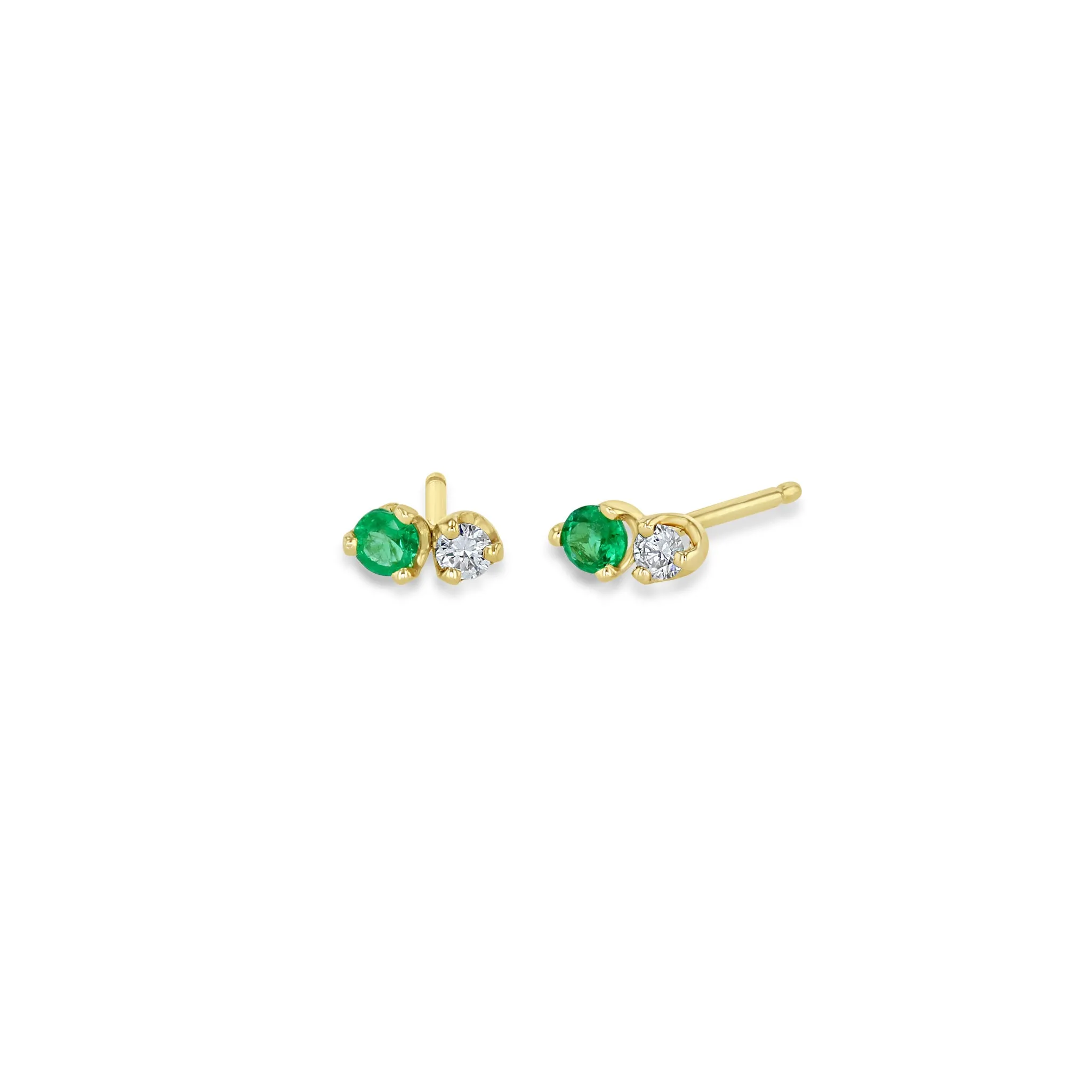 14k Mixed Prong Emerald & Diamond Studs sold by Zoe Chicco