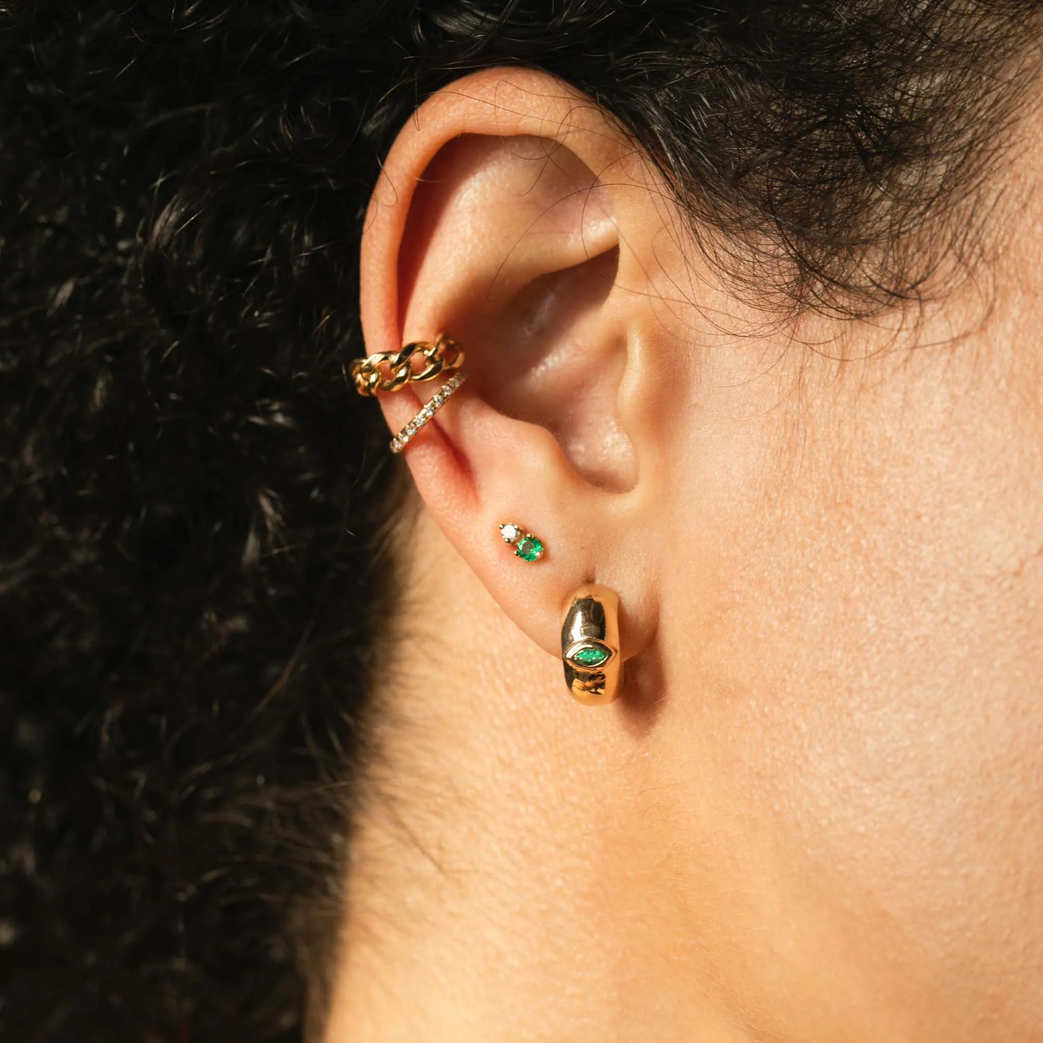 14k Mixed Prong Emerald & Diamond Studs sold by Zoe Chicco product image thumbnail 2