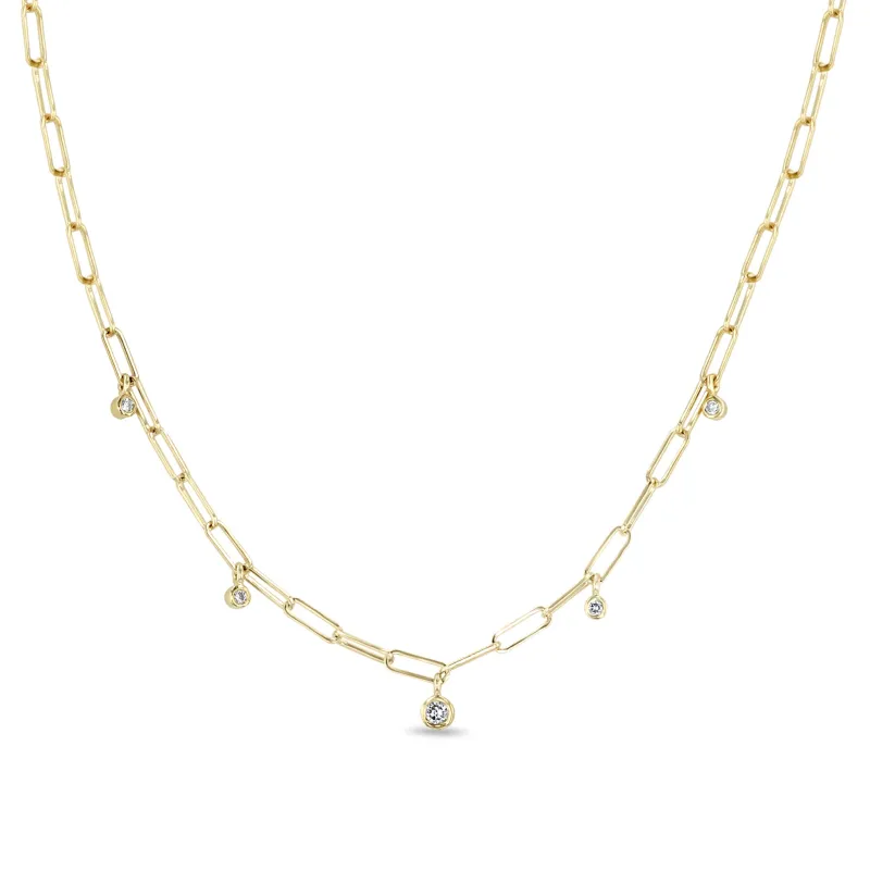 14k 5 Dangling Diamond Bezel Small Paperclip Chain Necklace sold by Zoe Chicco