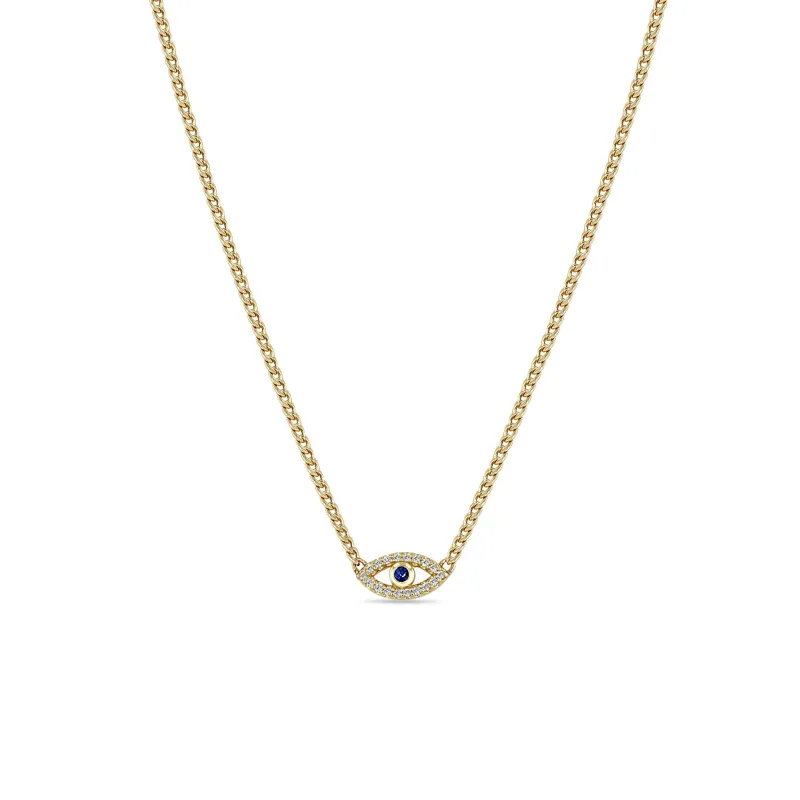 14k Blue Sapphire & Diamond Evil Eye Curb Chain Necklace made by Zoe Chicco