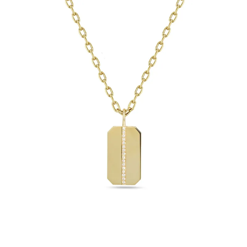 14k Medium Pavé Diamond Square Edge Dog Tag Square Oval Chain Necklace sold by Zoe Chicco