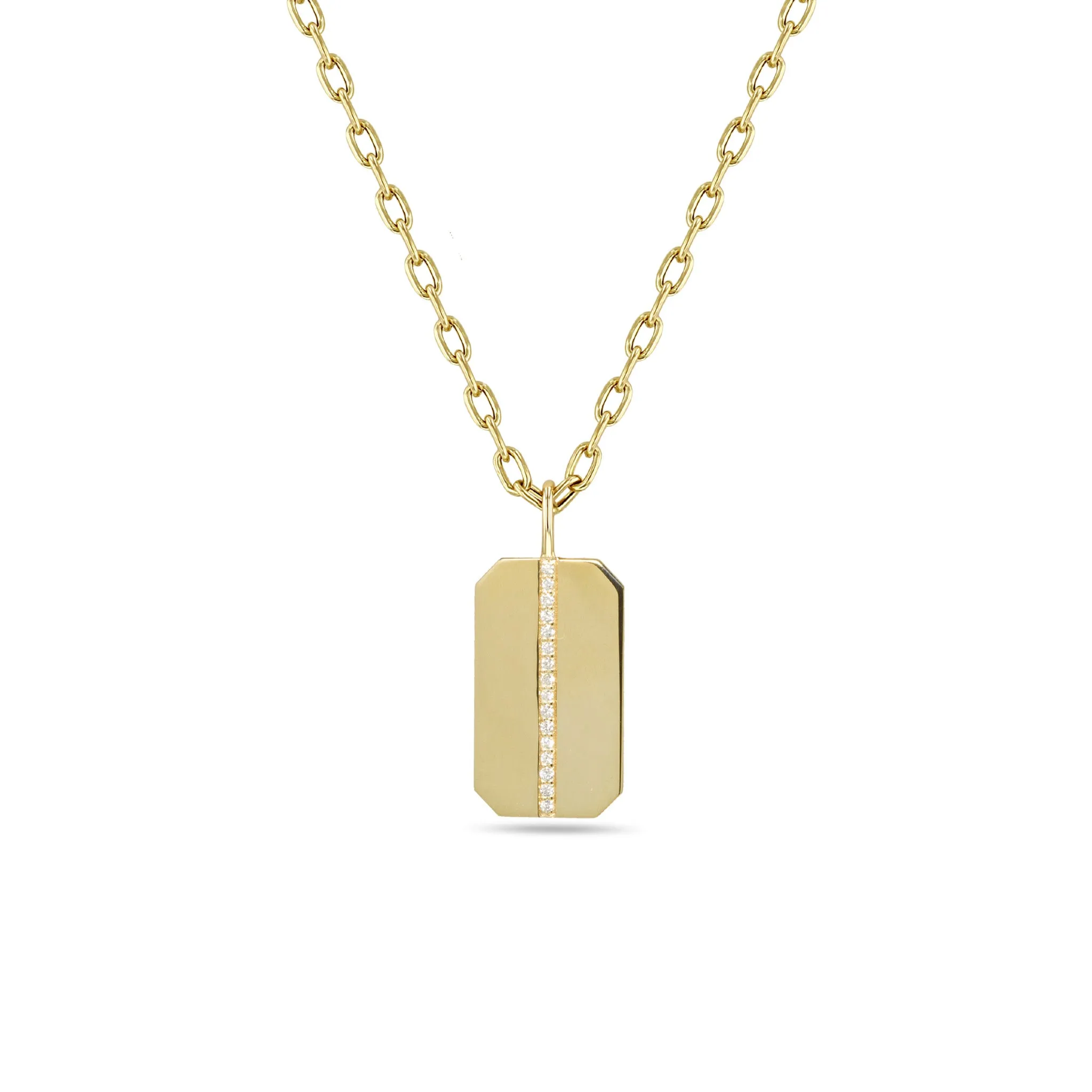14k Medium Pavé Diamond Square Edge Dog Tag Square Oval Chain Necklace sold by Zoe Chicco