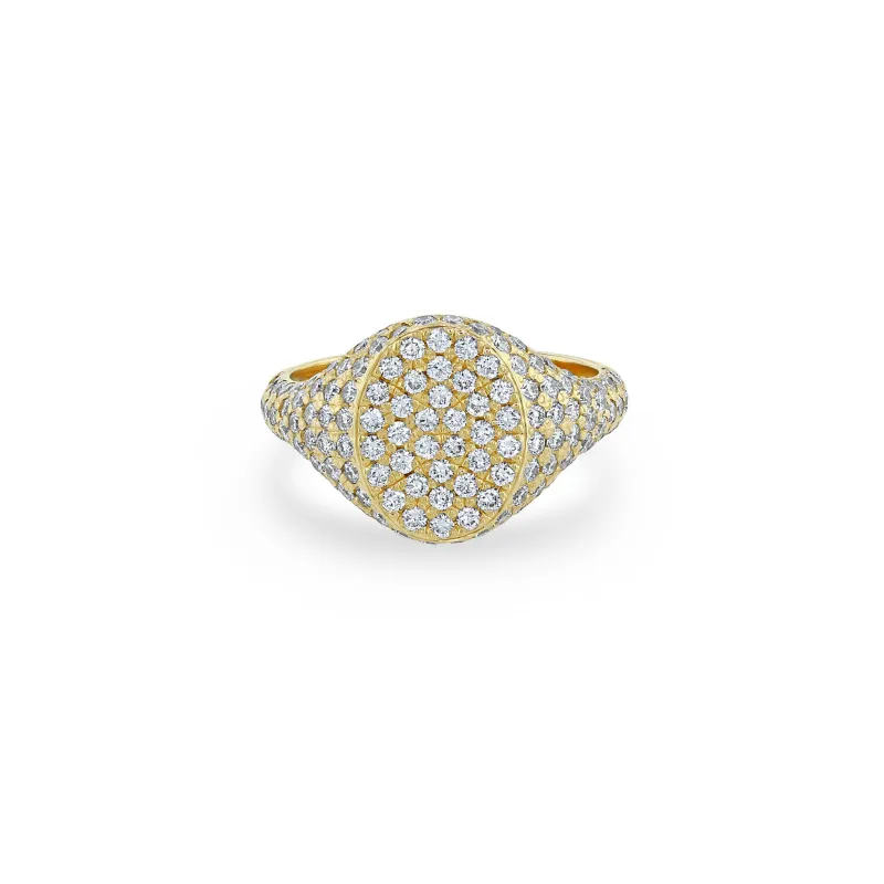 14k Full Pavé Diamond Oval Signet Ring sold by Zoe Chicco
