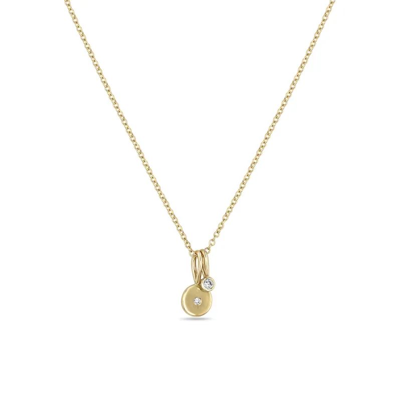 14k Midi Bitty Diamond Disc & Diamond Bezel Charm Necklace sold by Zoe Chicco