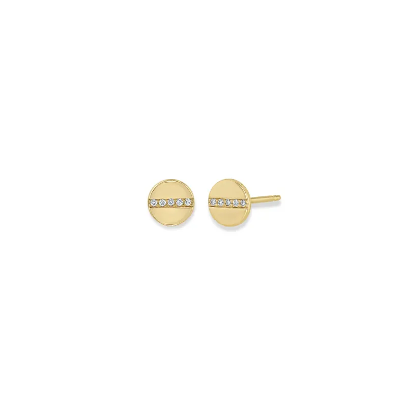14k Midi Bitty Pavé Diamond Line Disc Studs sold by Zoe Chicco
