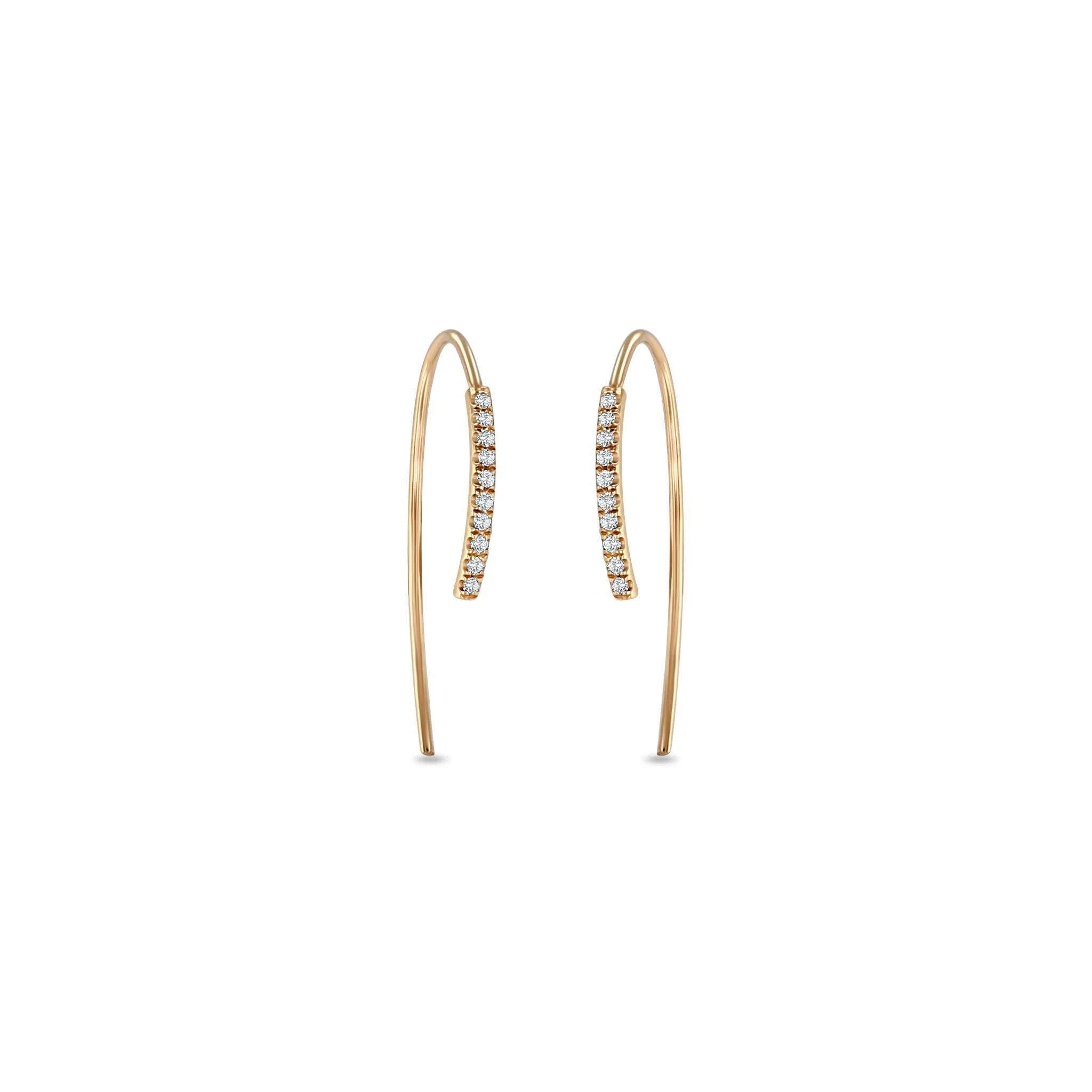 14k Pavé Diamond Bar Short Wire Threader Earrings sold by Zoe Chicco product image thumbnail 3