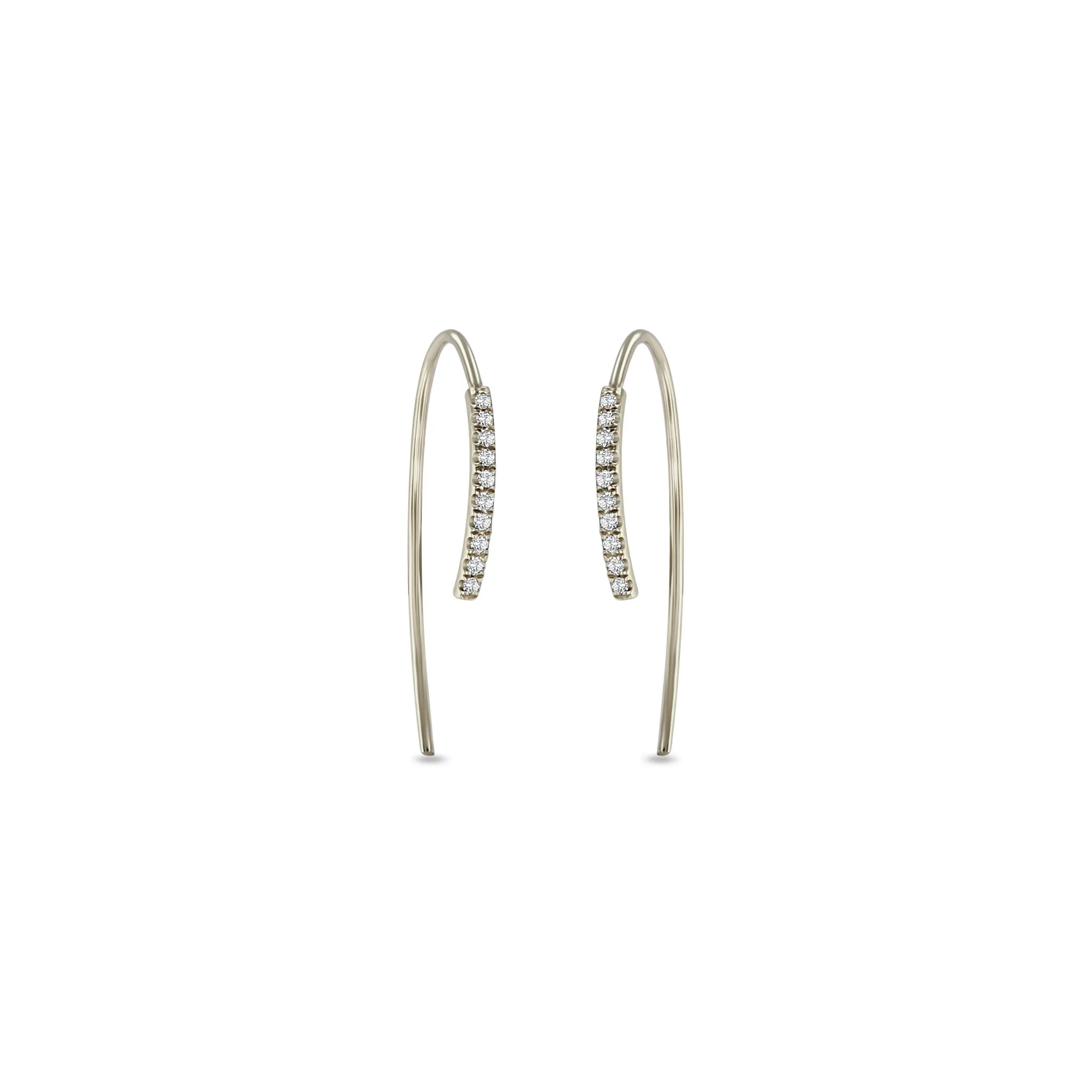14k Pavé Diamond Bar Short Wire Threader Earrings sold by Zoe Chicco product image thumbnail 4
