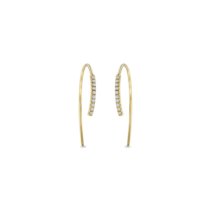 14k Pavé Diamond Bar Short Wire Threader Earrings sold by Zoe Chicco
