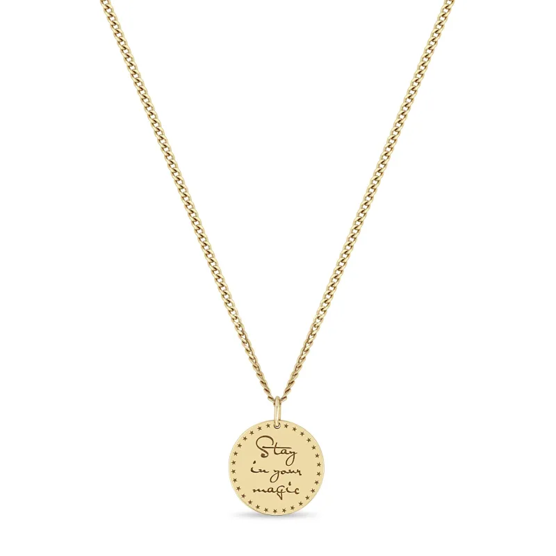 14k Small Mantra Necklace on Extra Small Curb Chain sold by Zoe Chicco