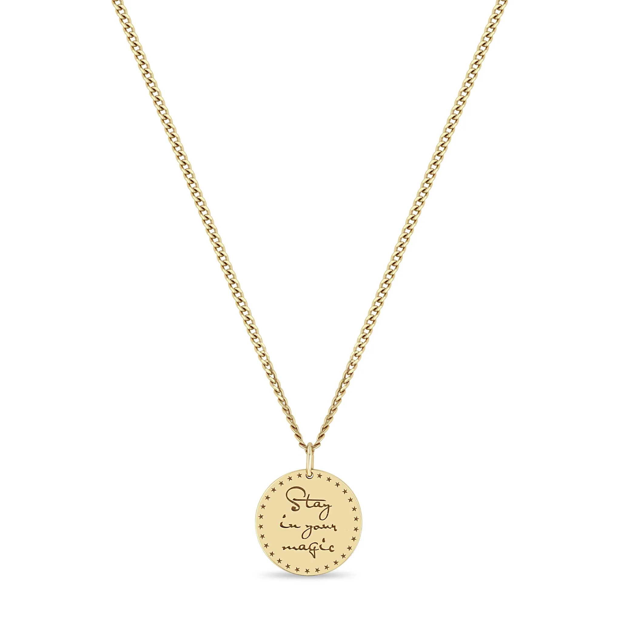 14k Small Mantra Necklace on Extra Small Curb Chain sold by Zoe Chicco