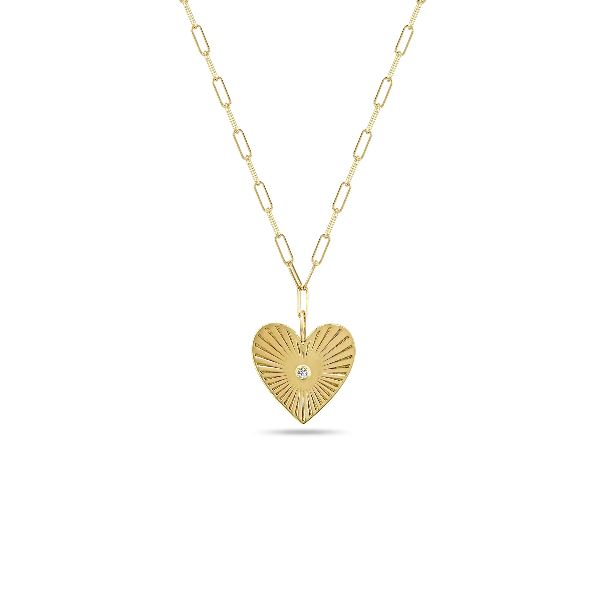 14k Medium Radiant Heart Medallion on Small Paperclip Chain sold by Zoe Chicco