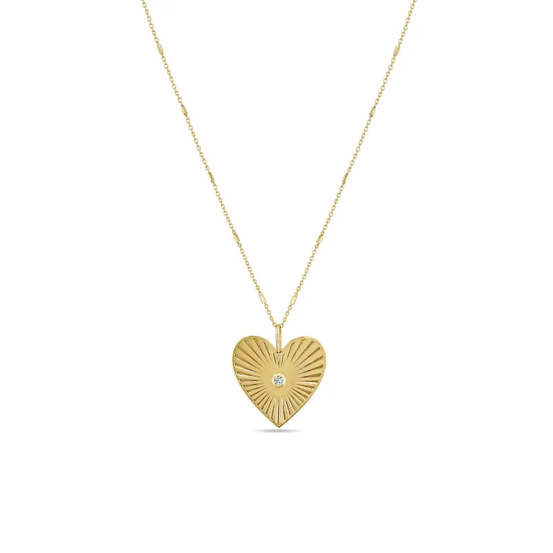14k Medium Radiant Heart Diamond Bezel Medallion Necklace sold by Zoe Chicco