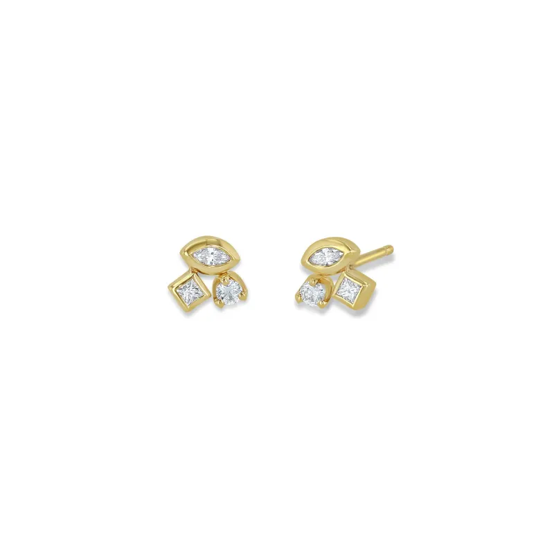 14k Mixed Cut Diamond Cluster Studs sold by Zoe Chicco