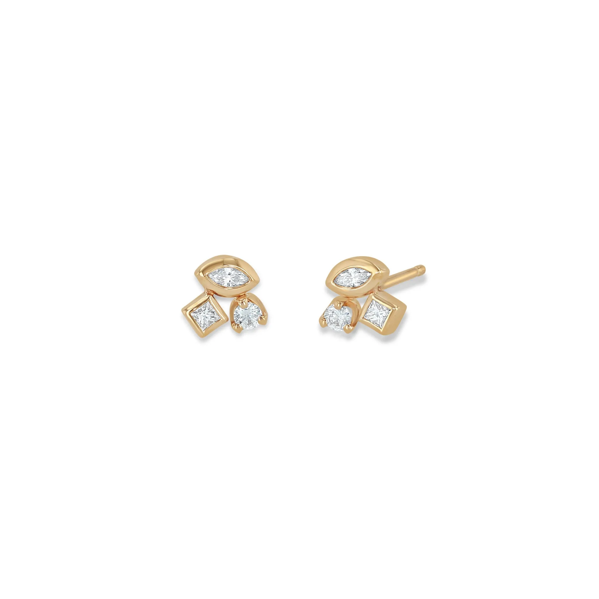 14k Mixed Cut Diamond Cluster Studs sold by Zoe Chicco product image thumbnail 3