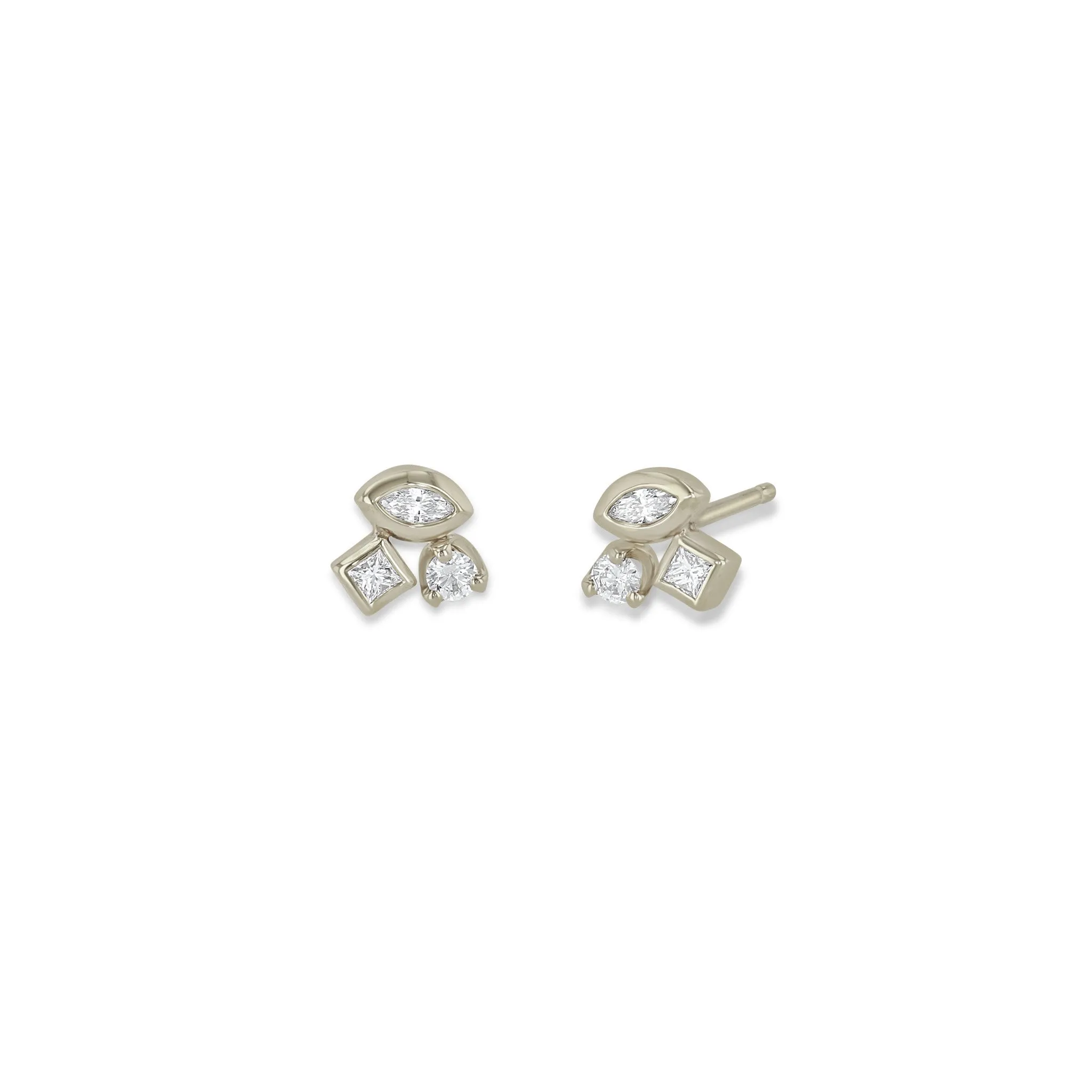 14k Mixed Cut Diamond Cluster Studs sold by Zoe Chicco product image thumbnail 4