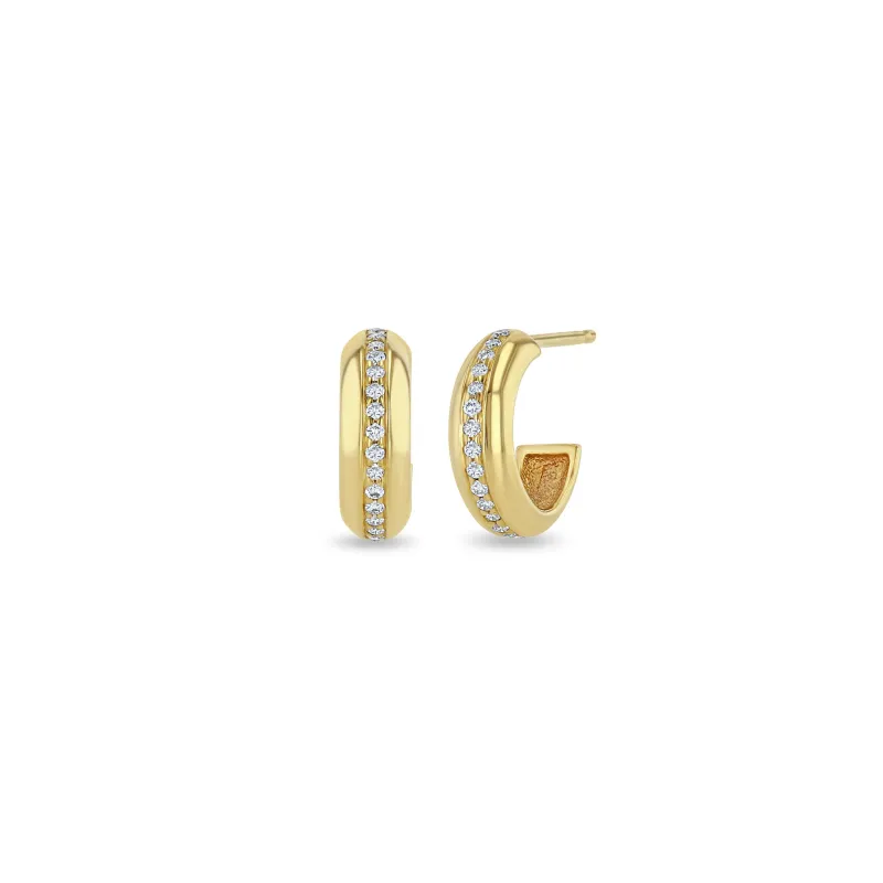 14k Pavé Diamond Line Chubby Huggie Hoops sold by Zoe Chicco