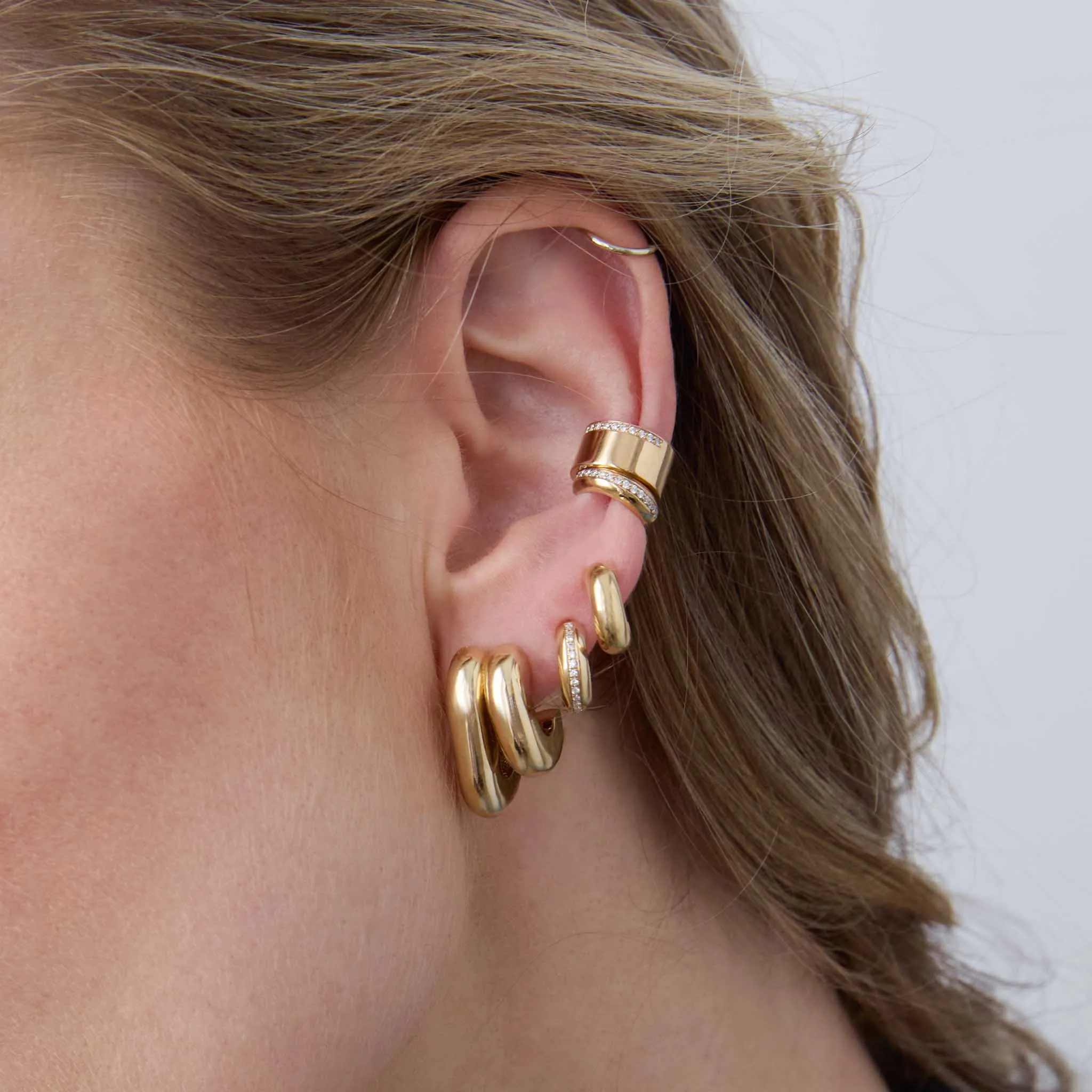 14k Pavé Diamond Line Chubby Huggie Hoops sold by Zoe Chicco product image thumbnail 2