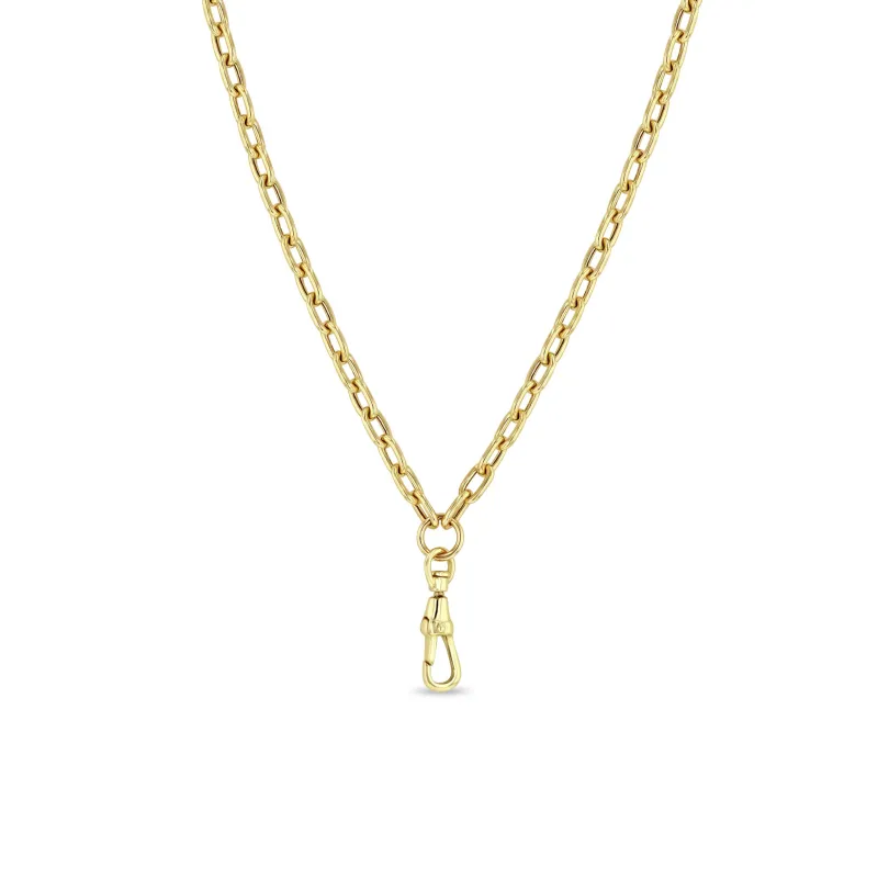 14k Gold Medium Square Oval Chain Necklace with Fob Clasp Drop sold by Zoe Chicco