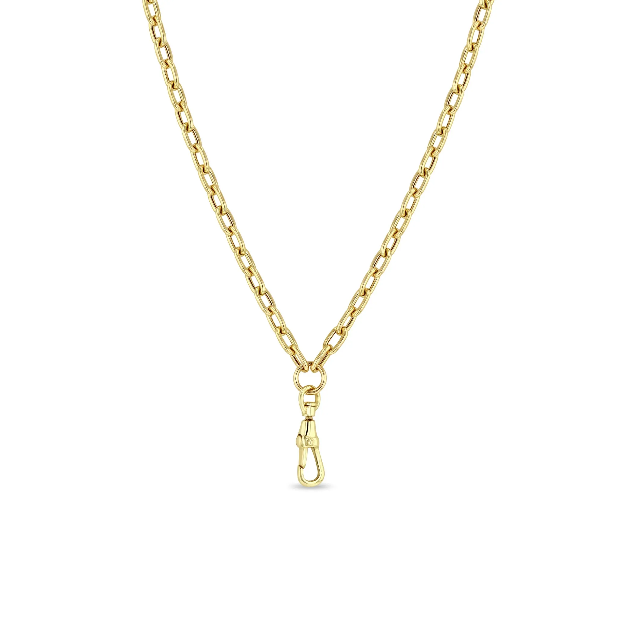 14k Gold Medium Square Oval Chain Necklace with Fob Clasp Drop sold by Zoe Chicco