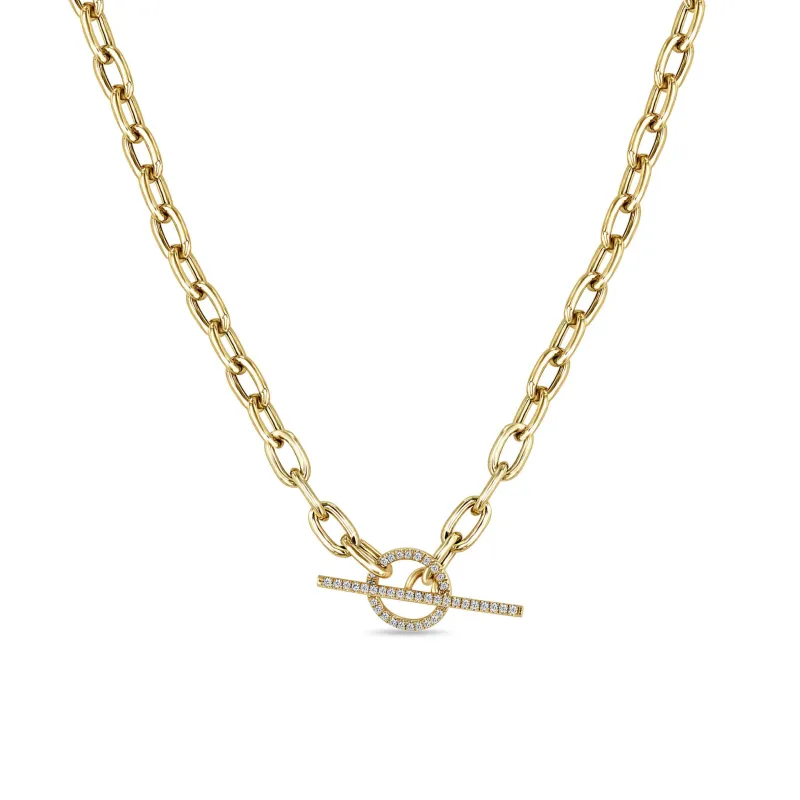14k Large Square Oval Link Chain Pavé Diamond Toggle Necklace sold by Zoe Chicco