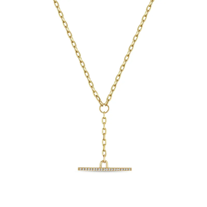 14k Small Square Oval Chain Pavé Diamond Faux Toggle Lariat Necklace sold by Zoe Chicco