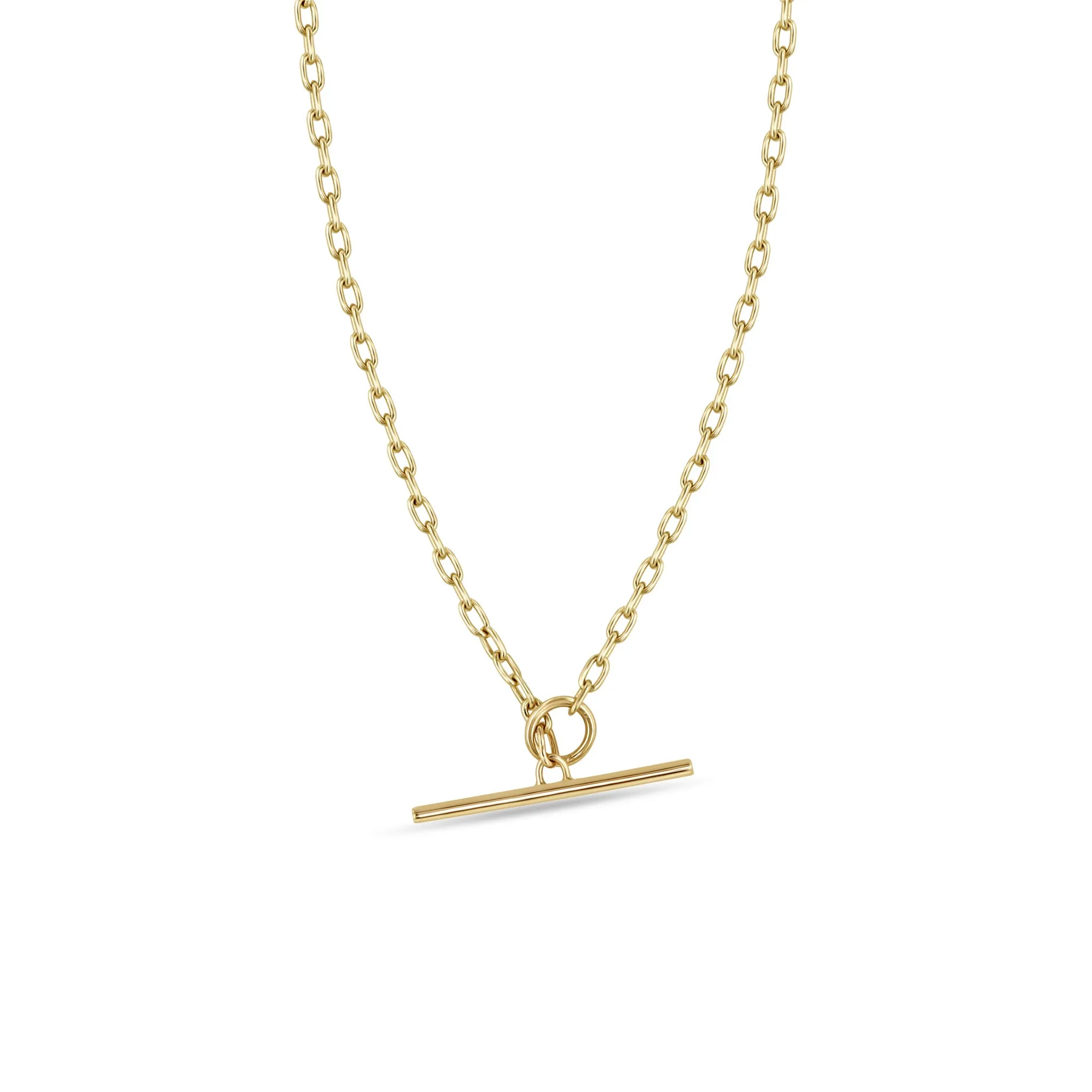 14k Small Square Oval Link Chain Pavé Diamond Toggle Necklace sold by Zoe Chicco product image thumbnail 4