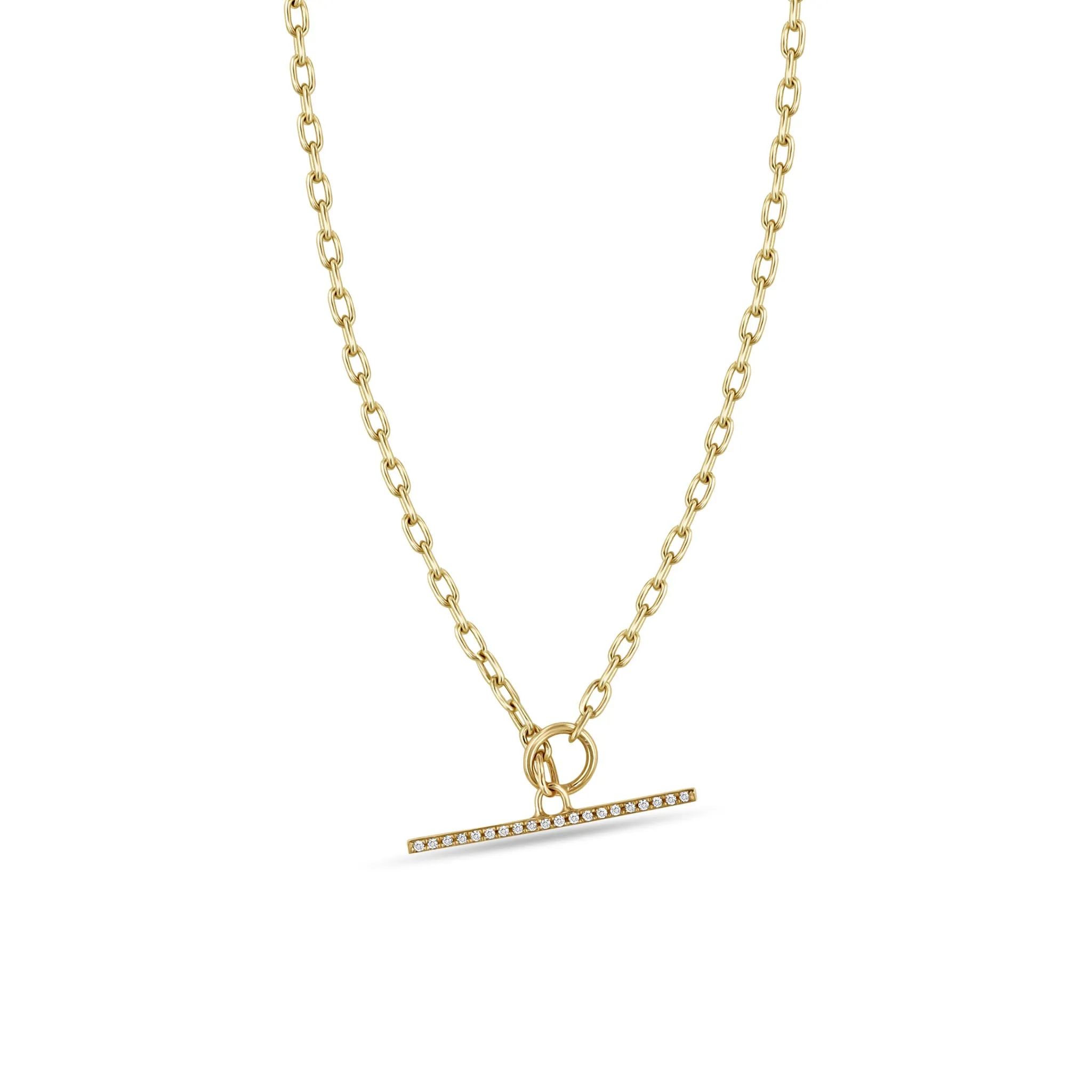 14k Small Square Oval Link Chain Pavé Diamond Toggle Necklace sold by Zoe Chicco