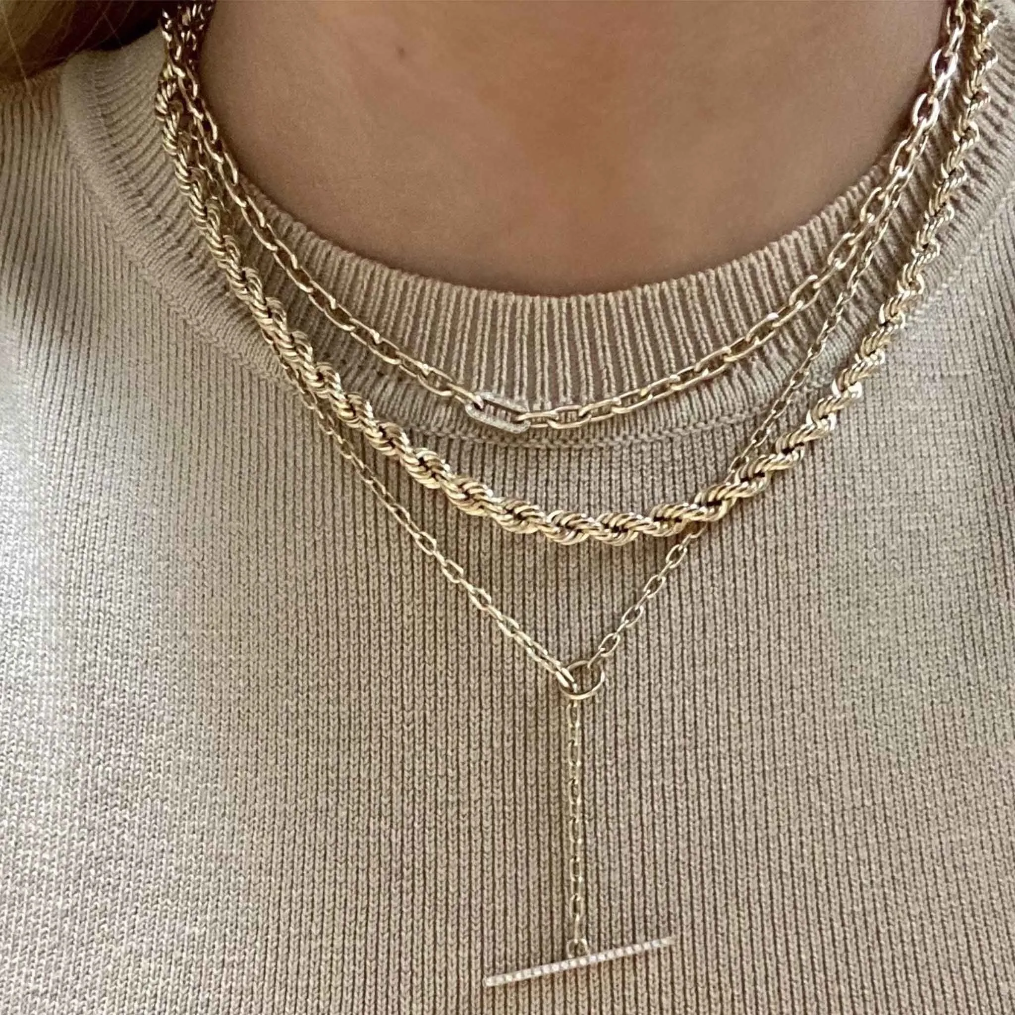 14k Small Square Oval Link Chain Pavé Diamond Toggle Necklace sold by Zoe Chicco product image thumbnail 3
