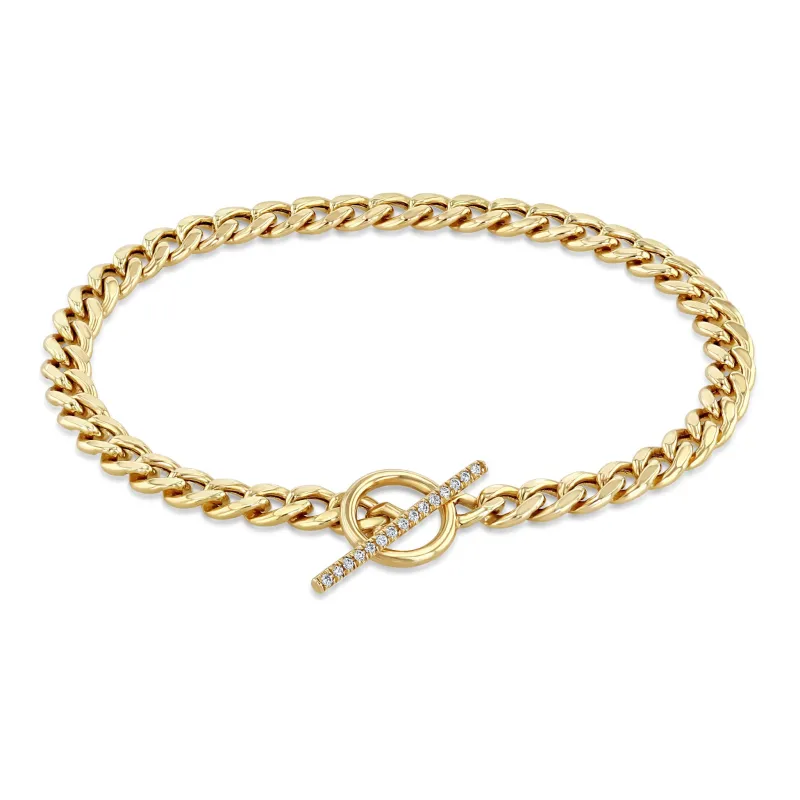 14k Medium Curb Chain Pavé Diamond Toggle Bracelet sold by Zoe Chicco