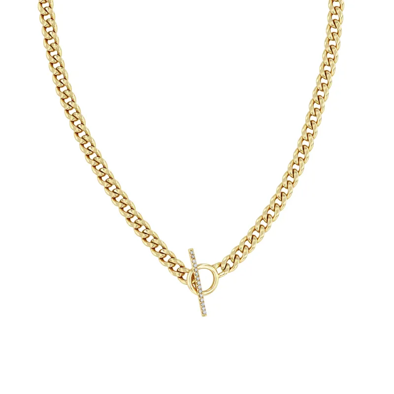 14k Medium Curb Chain Pavé Diamond Toggle Necklace sold by Zoe Chicco